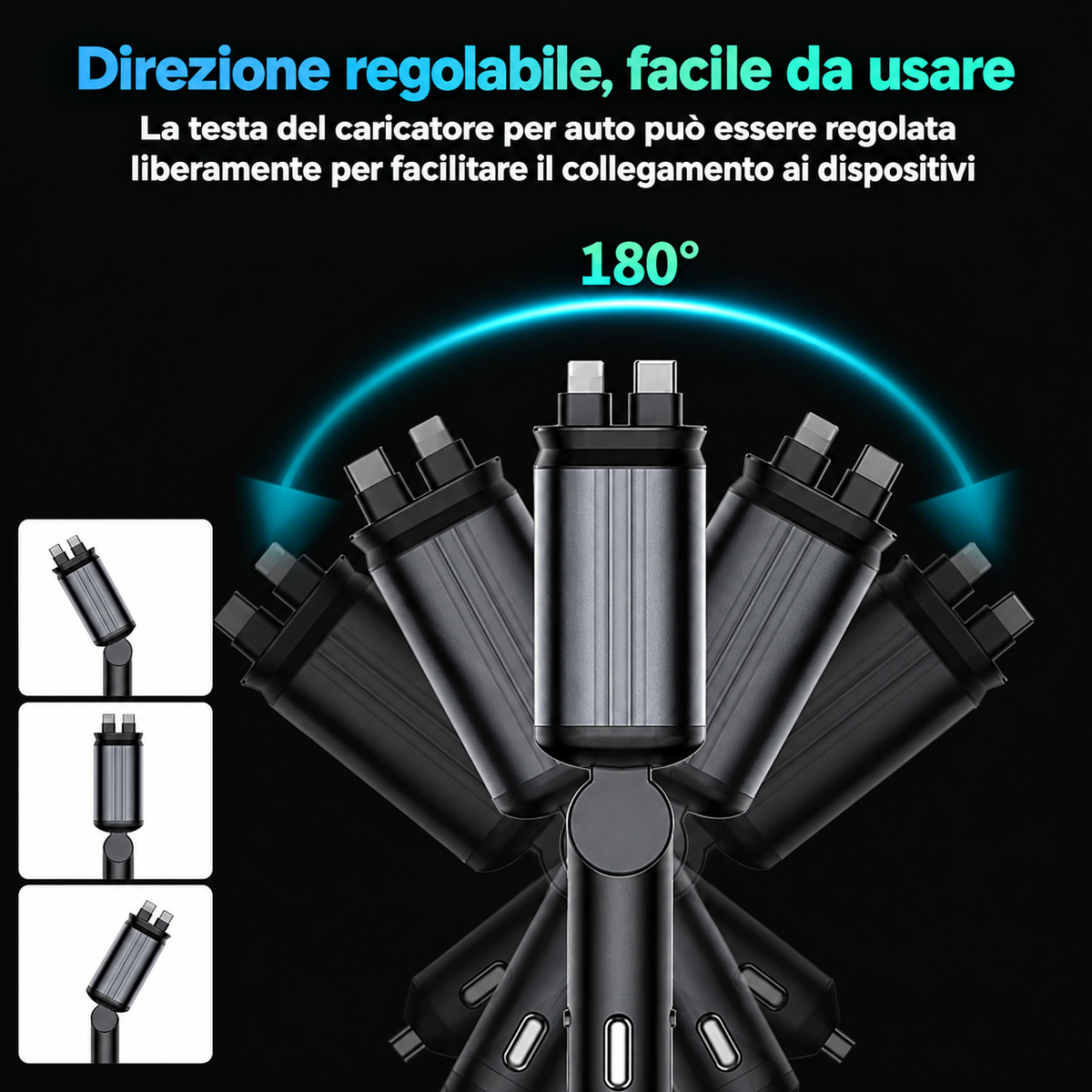 Caricatore da auto flessibile con filo retrattile effetto cielo stellato, ricarica rapida 120 W (compatibile con Type-C e Apple)