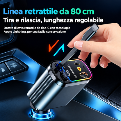 Caricatore da auto flessibile con filo retrattile effetto cielo stellato, ricarica rapida 120 W (compatibile con Type-C e Apple)